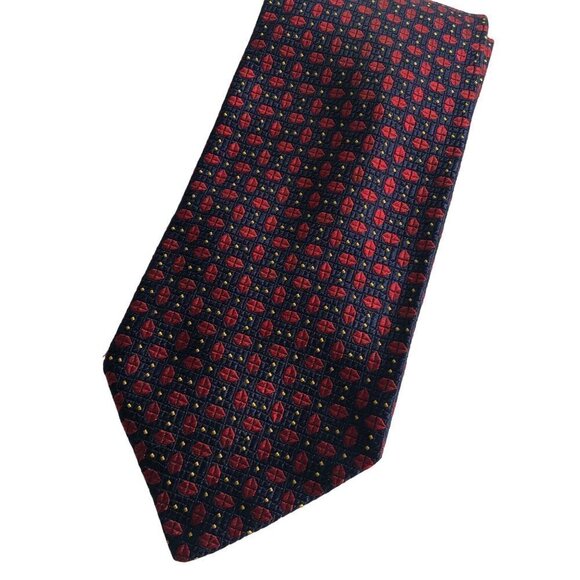 Austin Reed Silk Tie Kiss Lips Made in England Blue Red Geometric EUC - Picture 2 of 7